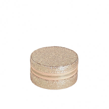 Round Jewellery Box With Gold Glitter Finish