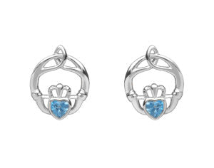 Claddagh Trinity Birthstone Stud Earrings - Sterling Silver
