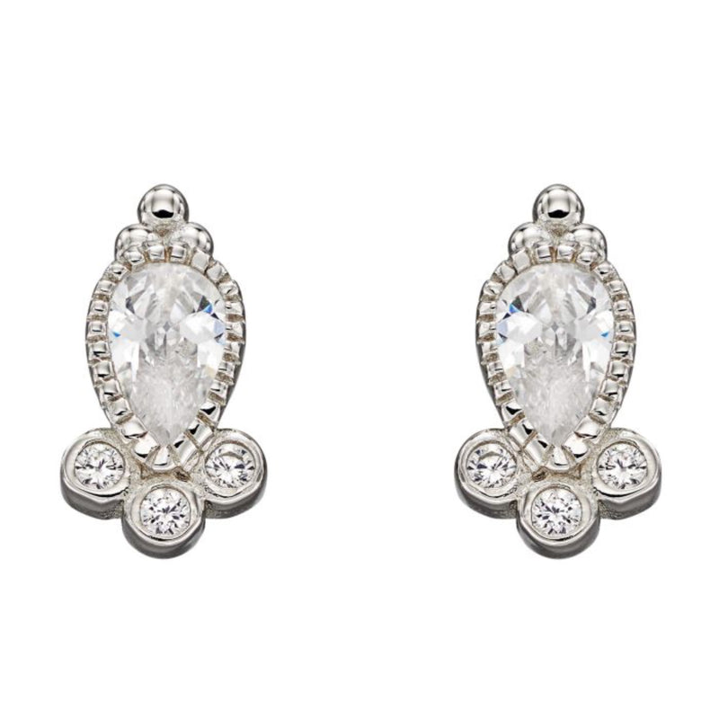 Millegrain Edge Teardrop Stud Earrings