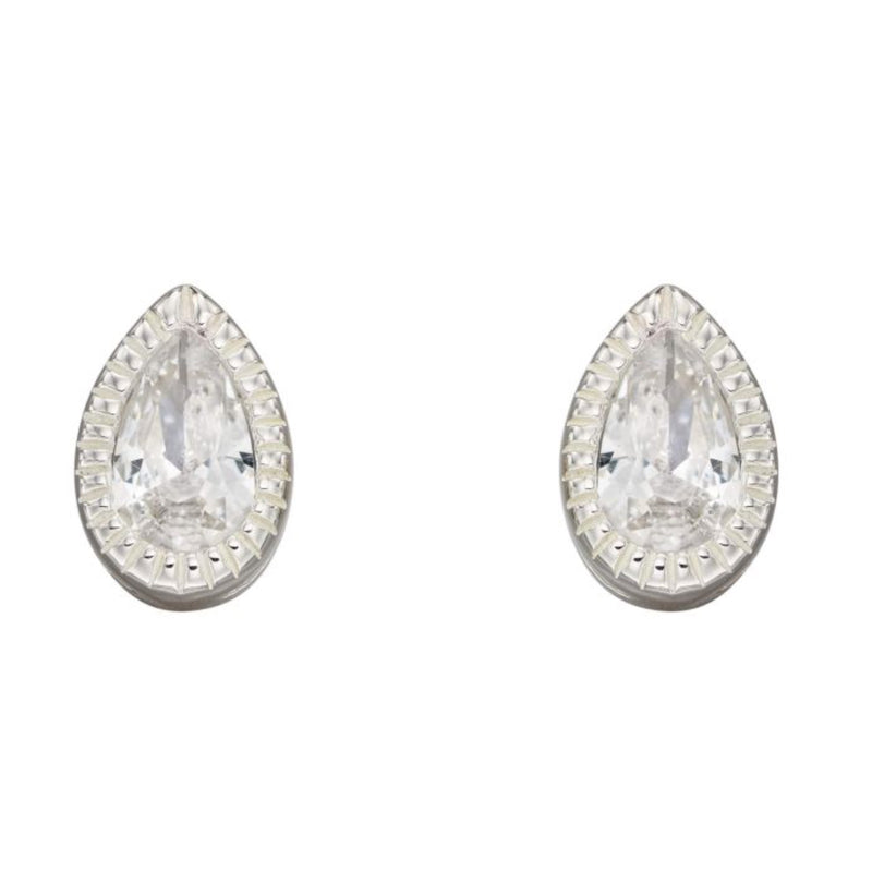 Millegrain Edge Teardrop Stud Earrings With Cubic Zirconia