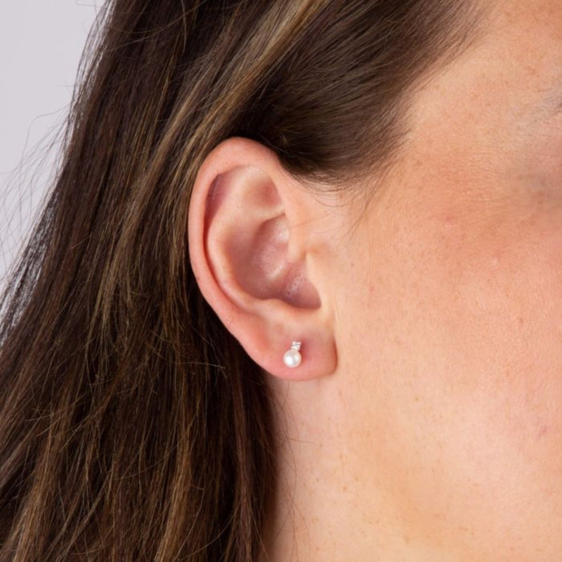 Pearl and Cubic Zirconia Stud Earrings