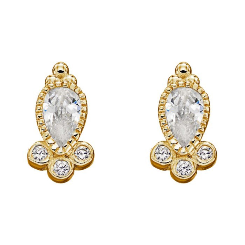 Millegrain Edge Teardrop Stud Earrings