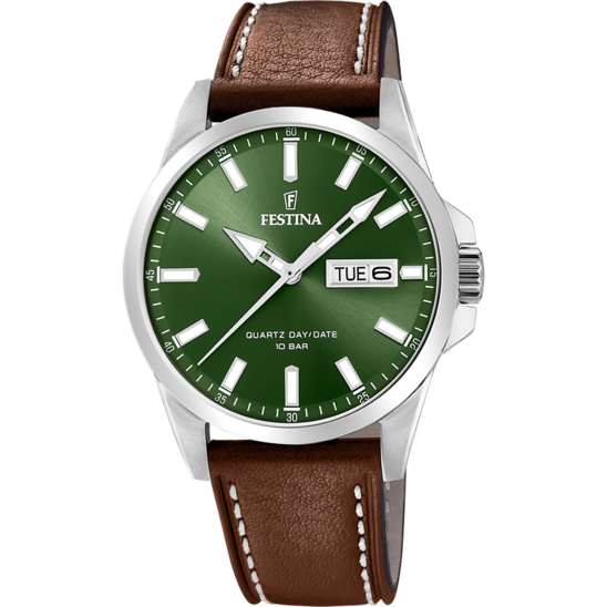 FESTINA GENT'S GREEN DIAL BROWN STRAP WATCH