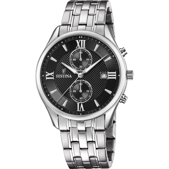 FESTINA GENTS STEEL CHRONOGRAPH BLACK DIAL WATCH