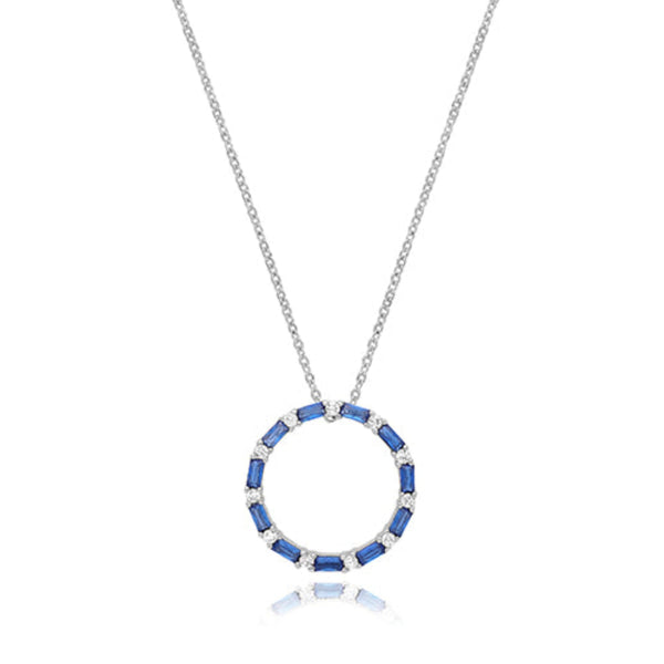 Sapphire Cubic Zirconia Circle Necklace - Silver Rhodium Plated