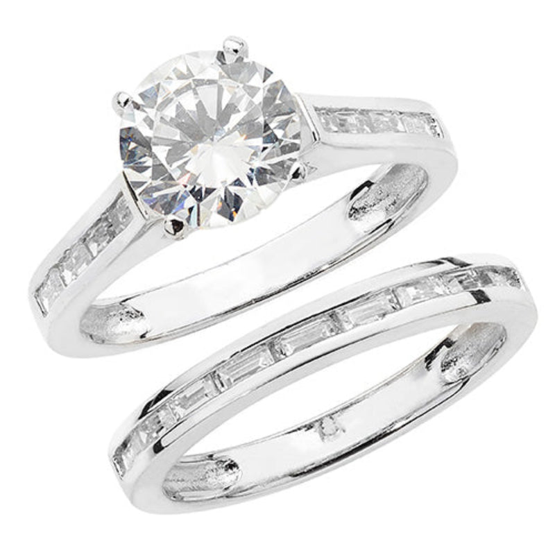 Silver Bridal CZ Set Band & Ring- Sterling Silver