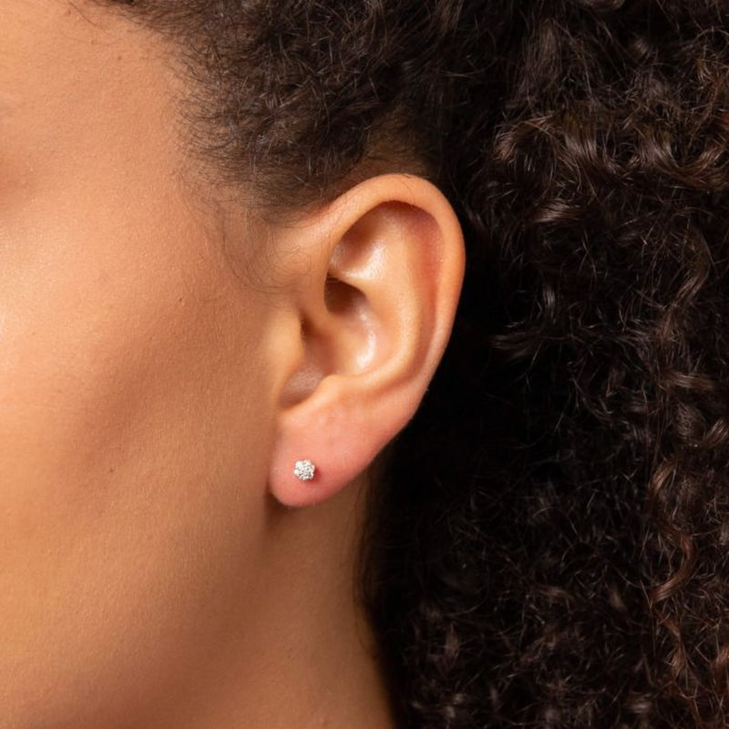 Small Flower Stud Earrings With Diamond Stones - 9ct White Gold