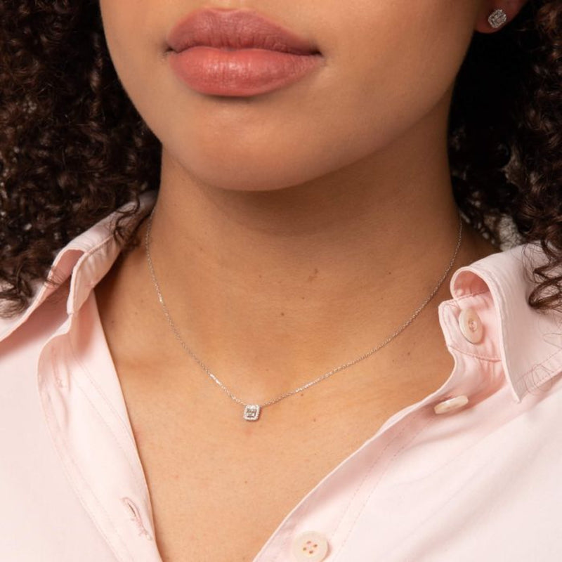 Pave Square Diamond Necklace - 9ct Gold