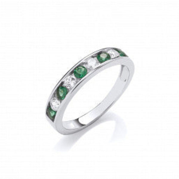 Green & Clear Cubic Zirconia Eternity Ring - Sterling Silver