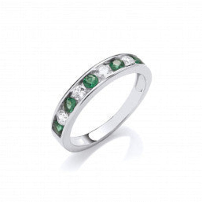 Green & Clear Cubic Zirconia Eternity Ring - Sterling Silver