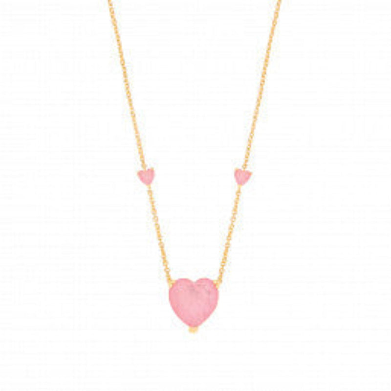 Pink Heart Necklace - Silver Gold Plated