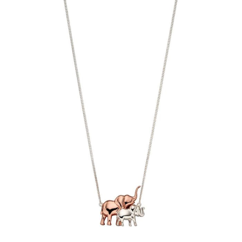 Mum and Baby Elephant Necklace with Rose Gold Plated Detail