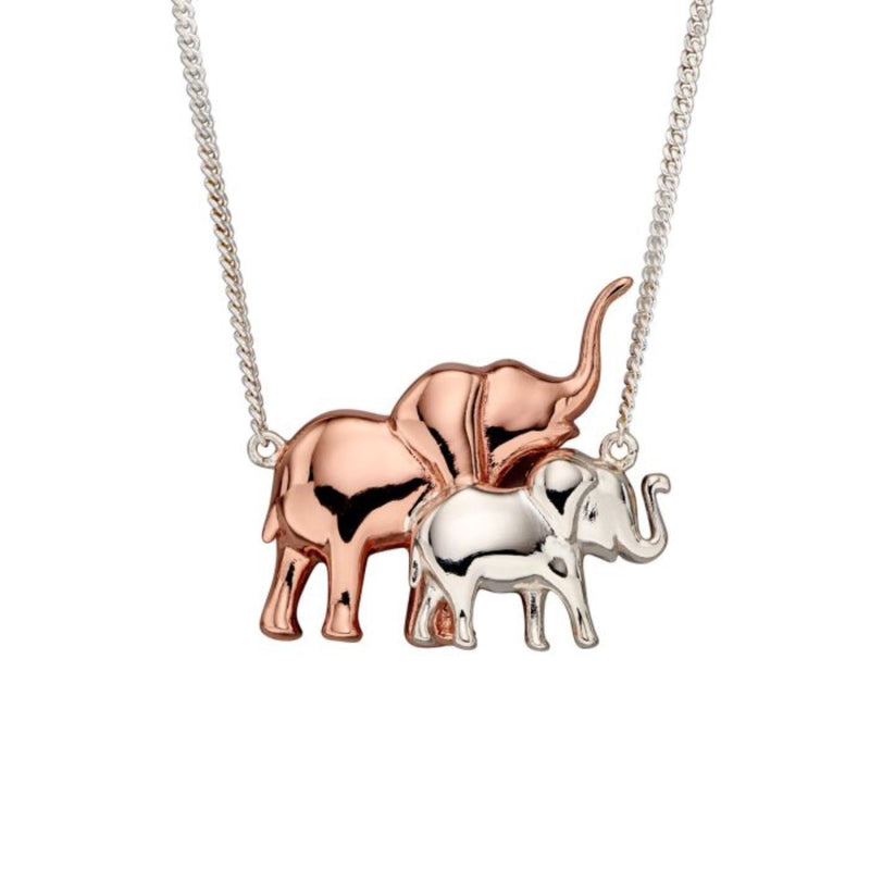 Mum and Baby Elephant Necklace with Rose Gold Plated Detail