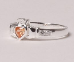 CZ Birthstone Claddagh Ring - Sterling Silver