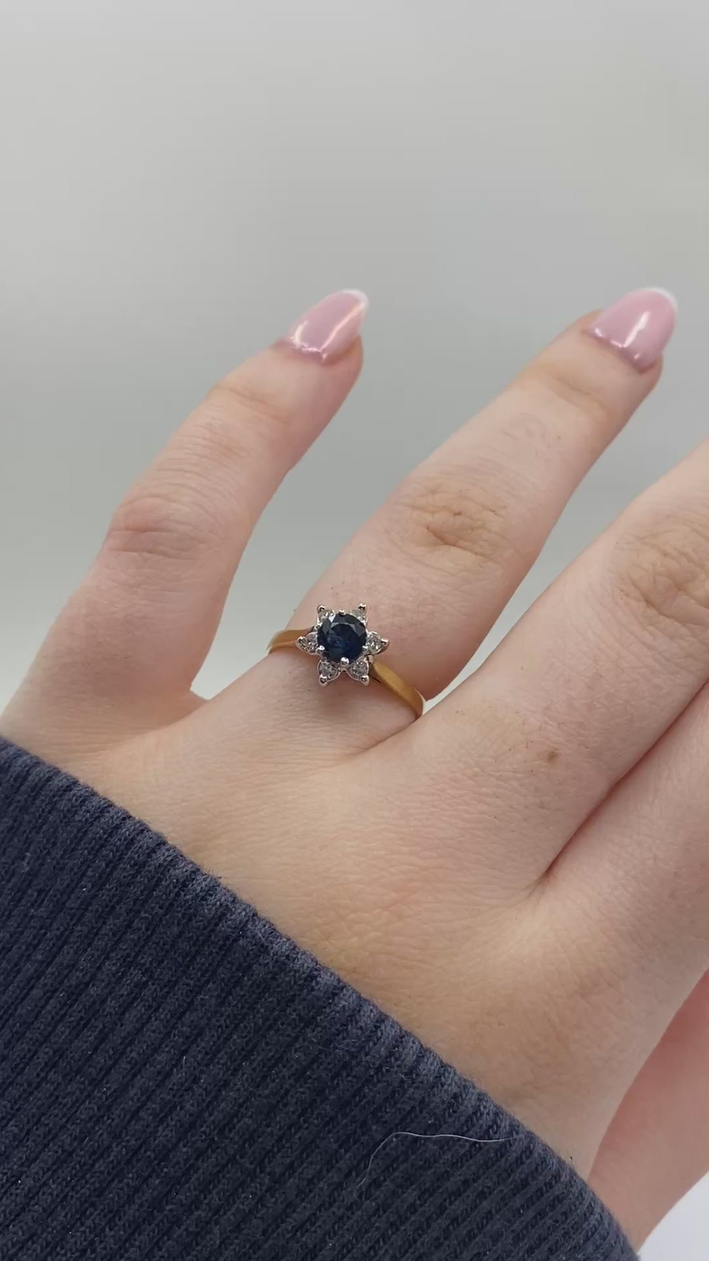 Sapphire & Diamond Cluster Halo Ring - 18ct Gold
