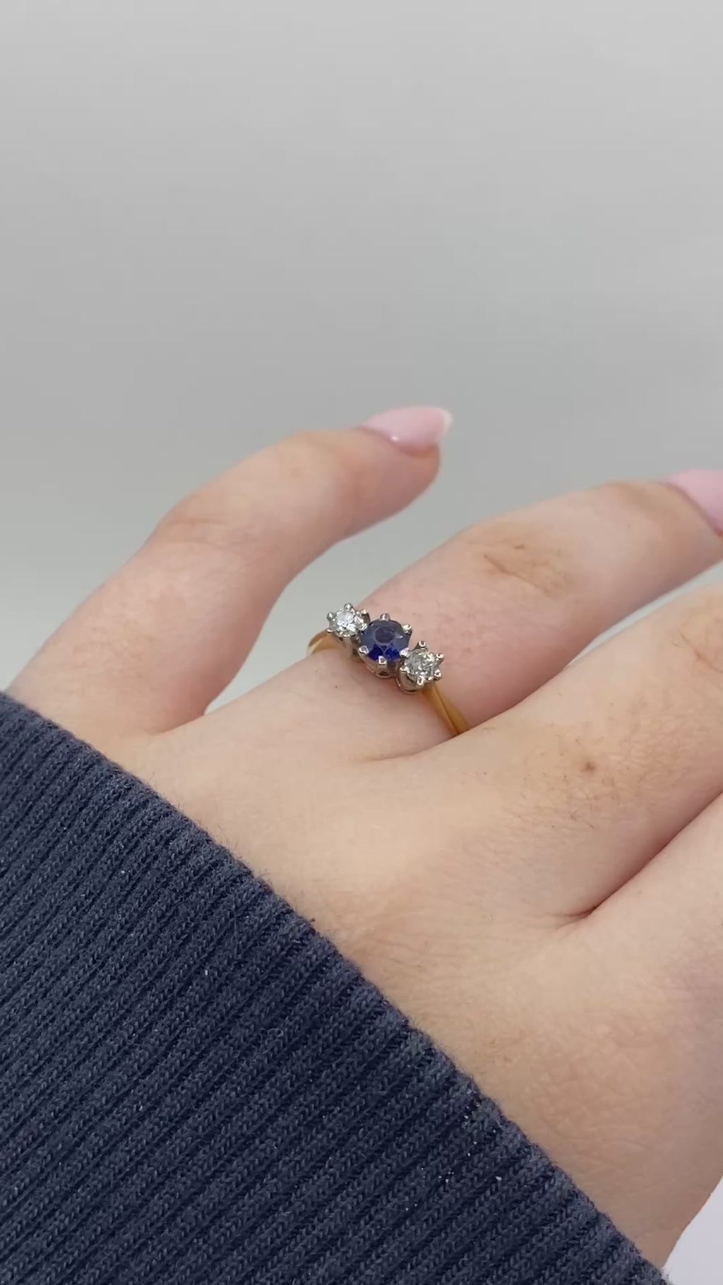 Sapphire & Diamond 3 Stone Ring - 18ct Gold