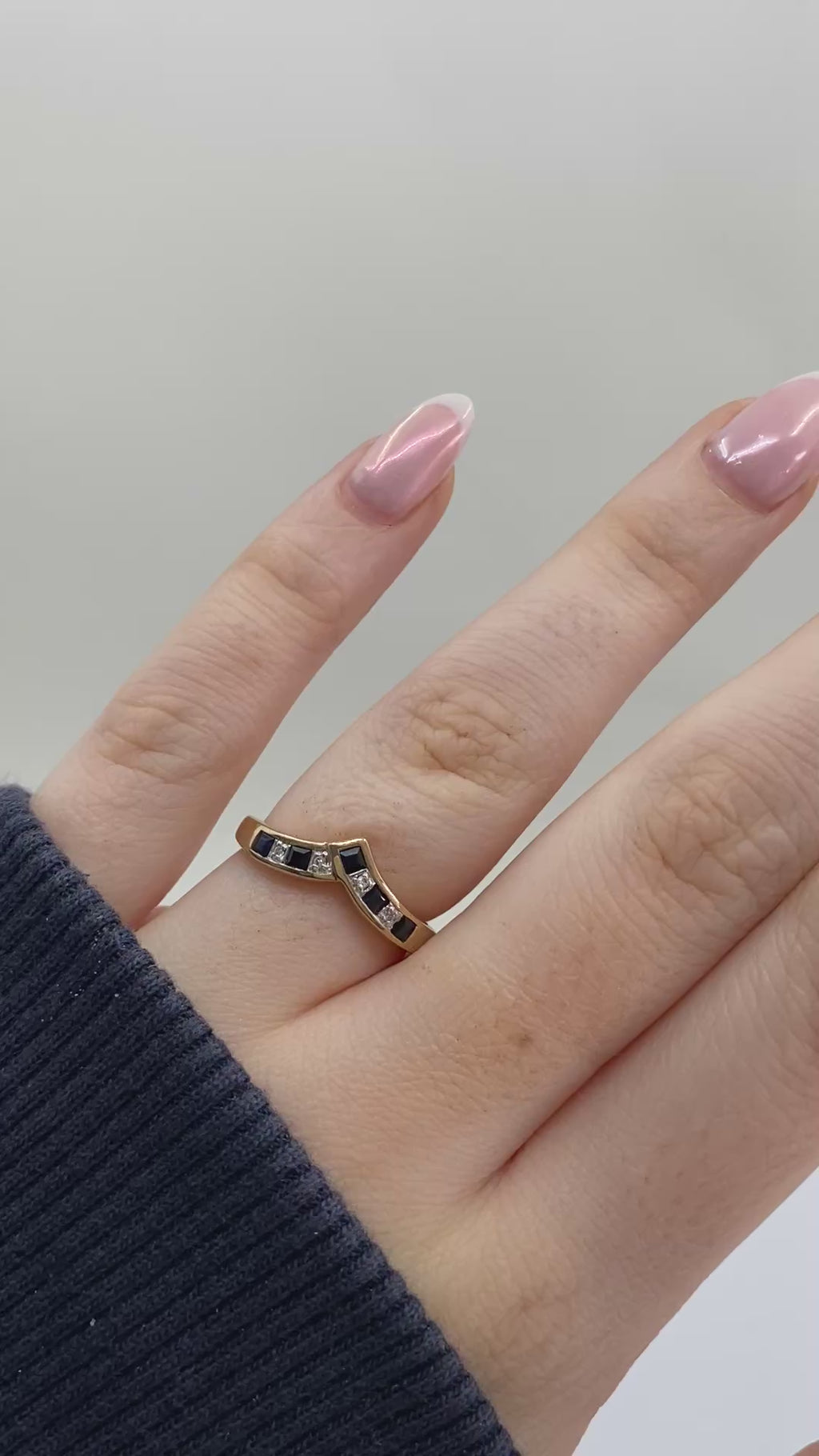 Sapphire & Diamond Wishbone Ring - 9ct Gold Ring - 9ct Yellow Gold