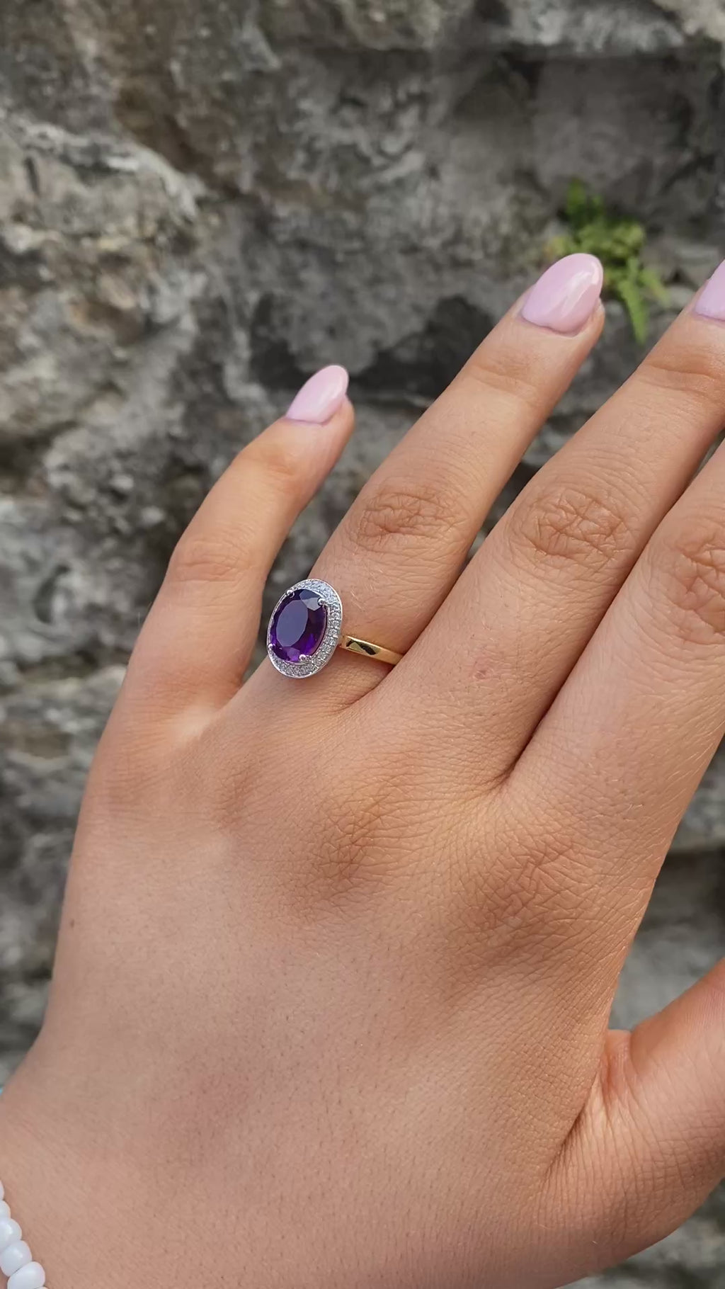 CZ Amethyst Cluster Ring - 9ct Yellow Gold