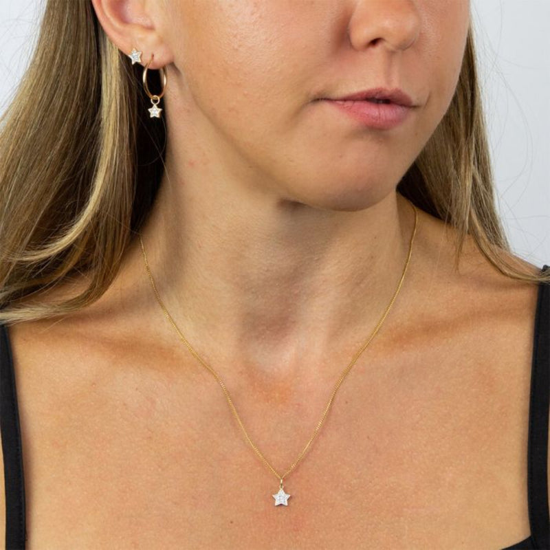 Star Stud Earrings with Diamonds - 9ct Gold
