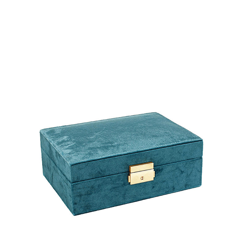 Teal Velvet Jewellery Box With Lock And Mirror