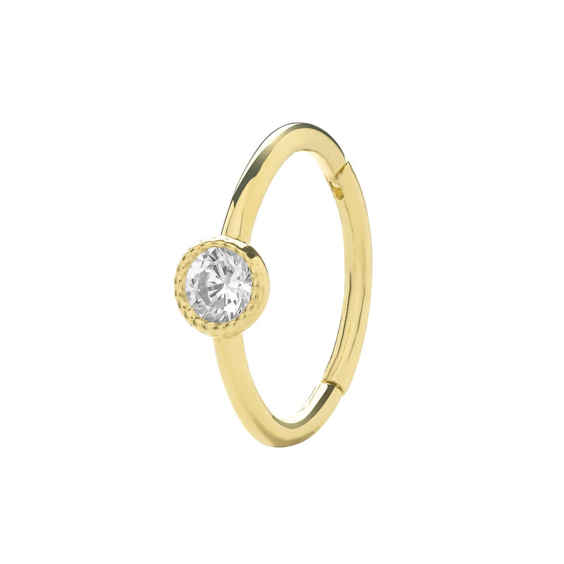 Single Cz Stone Hoop Piercing - 9CT YELLOW GOLD - Hanratty Jewellers