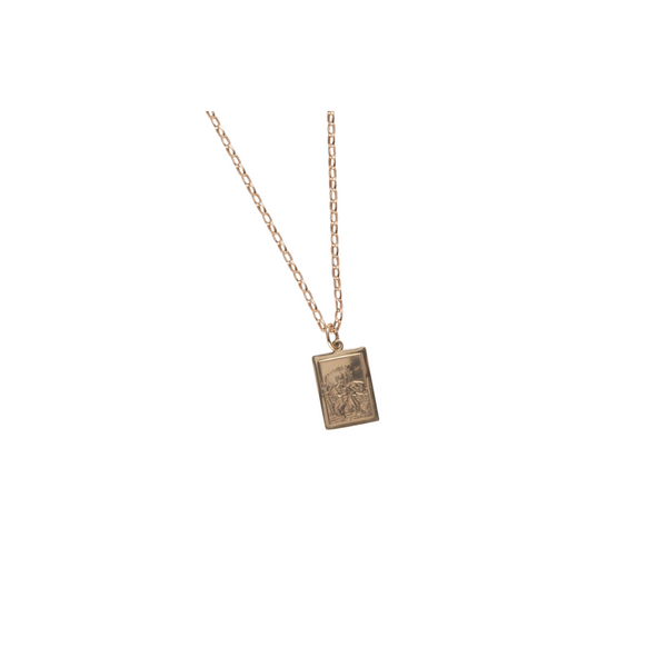 Double Sided Rectangular Shaped St. Christopher Necklace - 9ct Yellow Gold