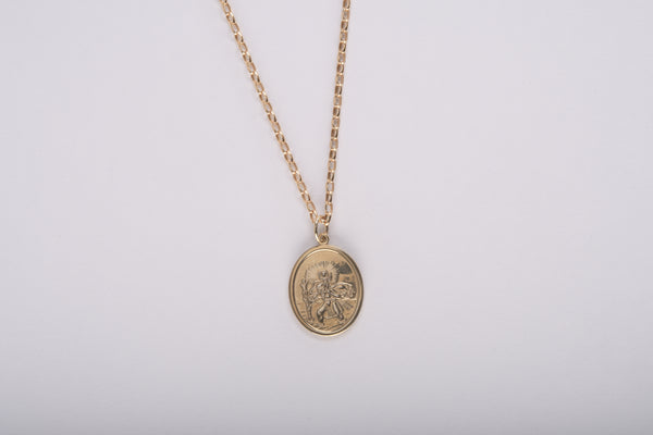 Double Sided Oval Shaped St. Christopher Necklace - 9ct Yellow Gold