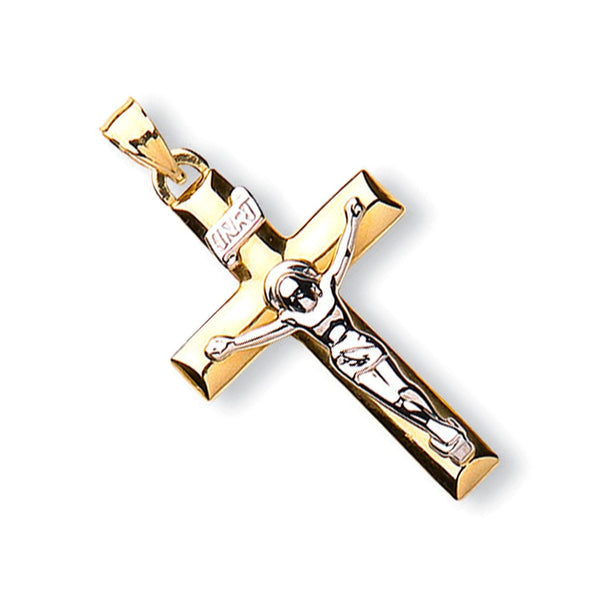 Crucifix Cross Pendant - 9ct Yellow & White Goldr