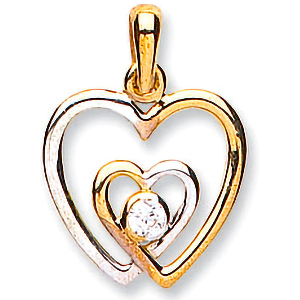 Double Love Cz Heart Pendant - 9ct Two-Tone Gold
