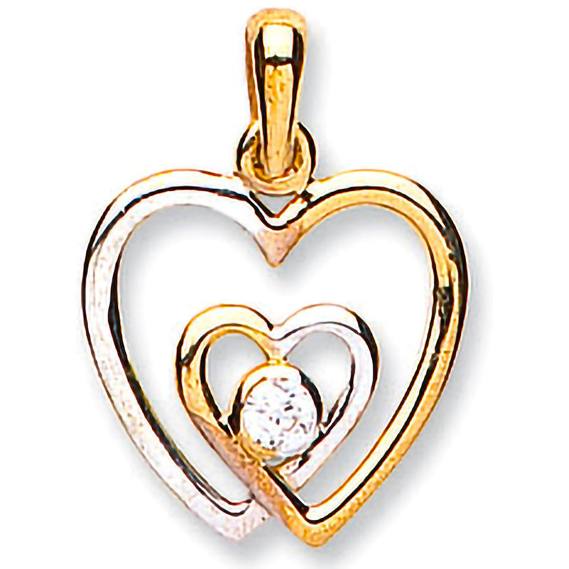 Double Love Cz Heart Pendant - 9ct Two-Tone Gold