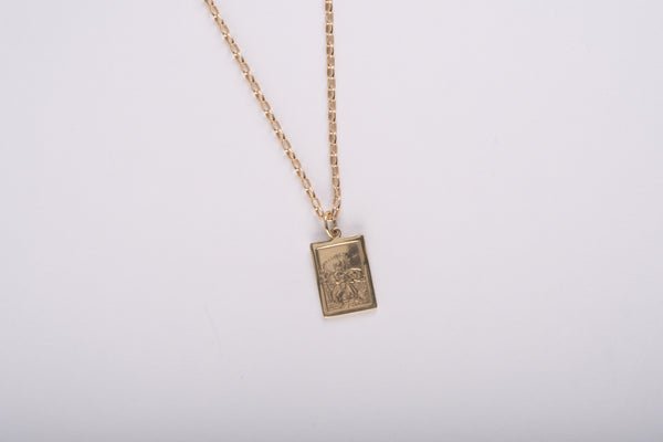 Double Sided Rectangular Shaped St. Christopher Necklace - 9ct Yellow Gold
